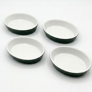 Vintage Hall China 571 1/2 Olive Green Oval Individual Bakers Casserole Set of 4